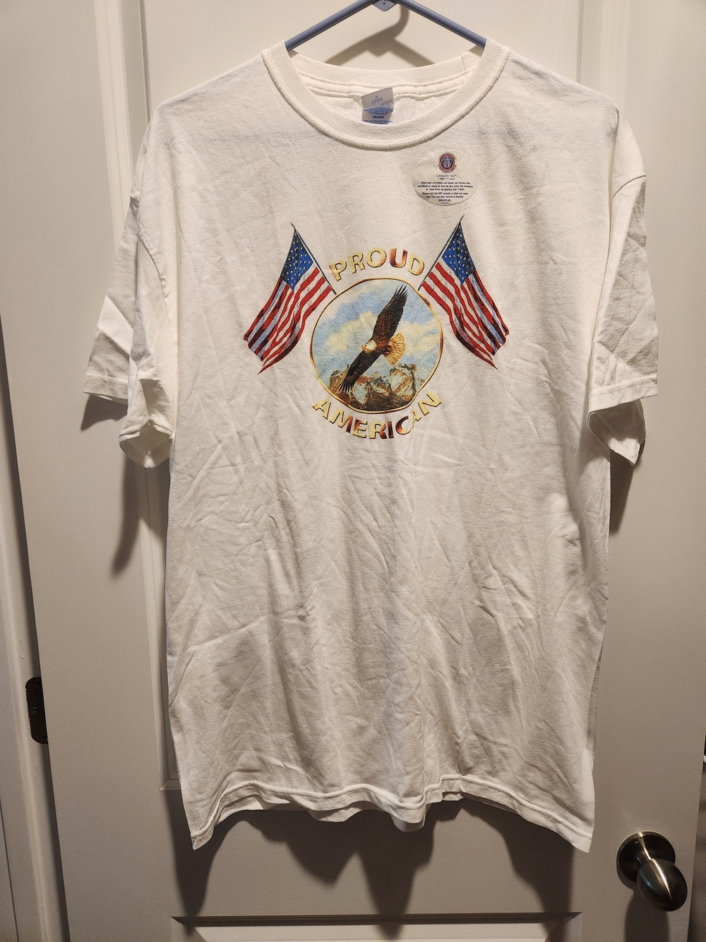 👕Sale!👕 Vintage American Flag Shirt White Proud Graphic Tee USA Bald Eagle